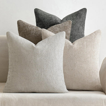 Dark Red Plush Chenille Cushion Covers Set of 2 - Soft Textured Decorative Throw Pillow Cases for Sofa Couch, 45x45cm