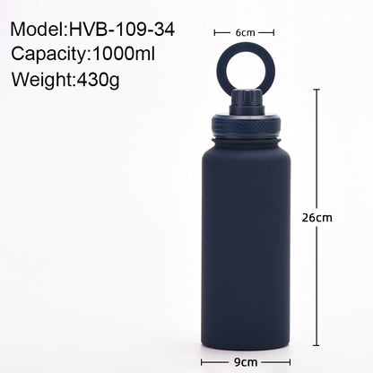 Purple 1L Stainless Steel Water Bottle with Magnetic Phone Holder Lid - Portable Hydration & Hands-Free Stand