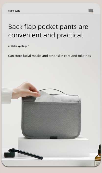 Grey Eco-Friendly RPET Hanging Toiletry Bag - Large Capacity Waterproof Travel Makeup Organizer