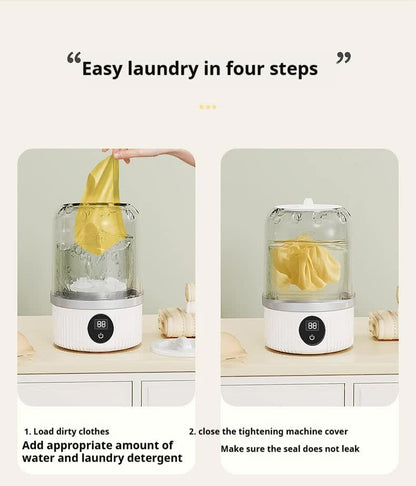 White Portable Mini Washing Machine - Rechargeable USB-C Electric Washer for Travel, Delicates & Socks