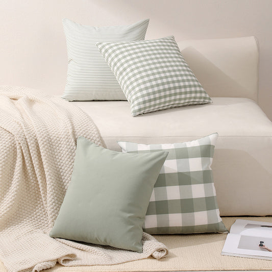 Green Big Plaid Pattern Set of 2 Decorative Cushion Covers - 45x45cm, Soft Polyester (Inserts Not Included)