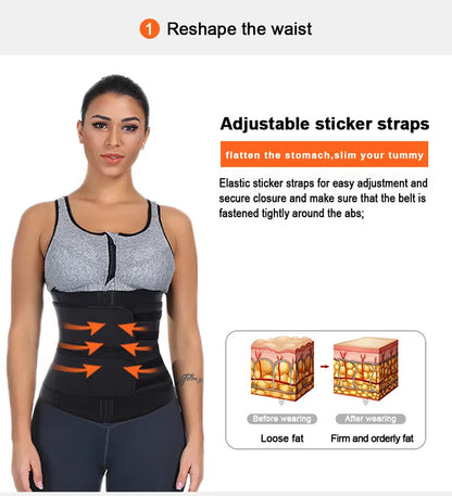 Size L Black Womens Sweat-Enhancing Waist Trainer Belt - Dual Strap Zipper Tummy Control Cincher for Workout & Postpartum Shaping