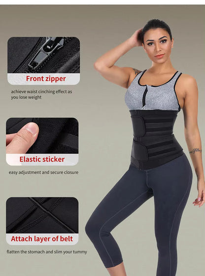 Size XXXL Black Womens Sweat-Enhancing Waist Trainer Belt - Dual Strap Zipper Tummy Control Cincher for Workout & Postpartum Shaping